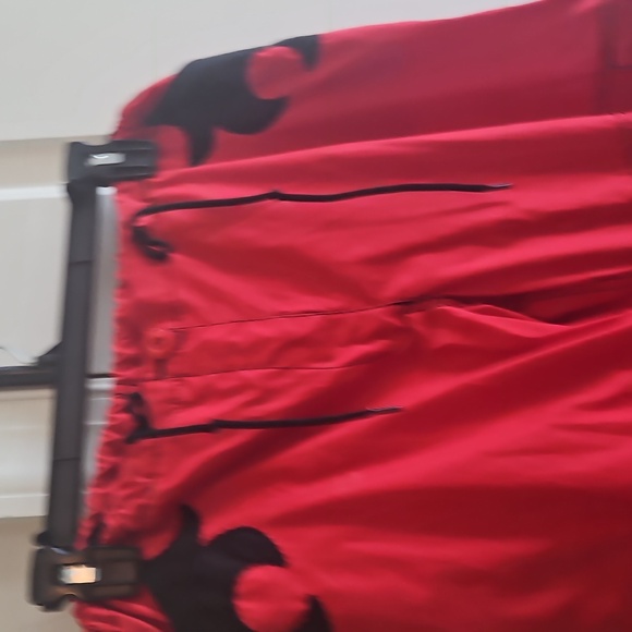 unisex sz l vintage ufo parachute cargo pockets pants red w/ black flames - Picture 4 of 6